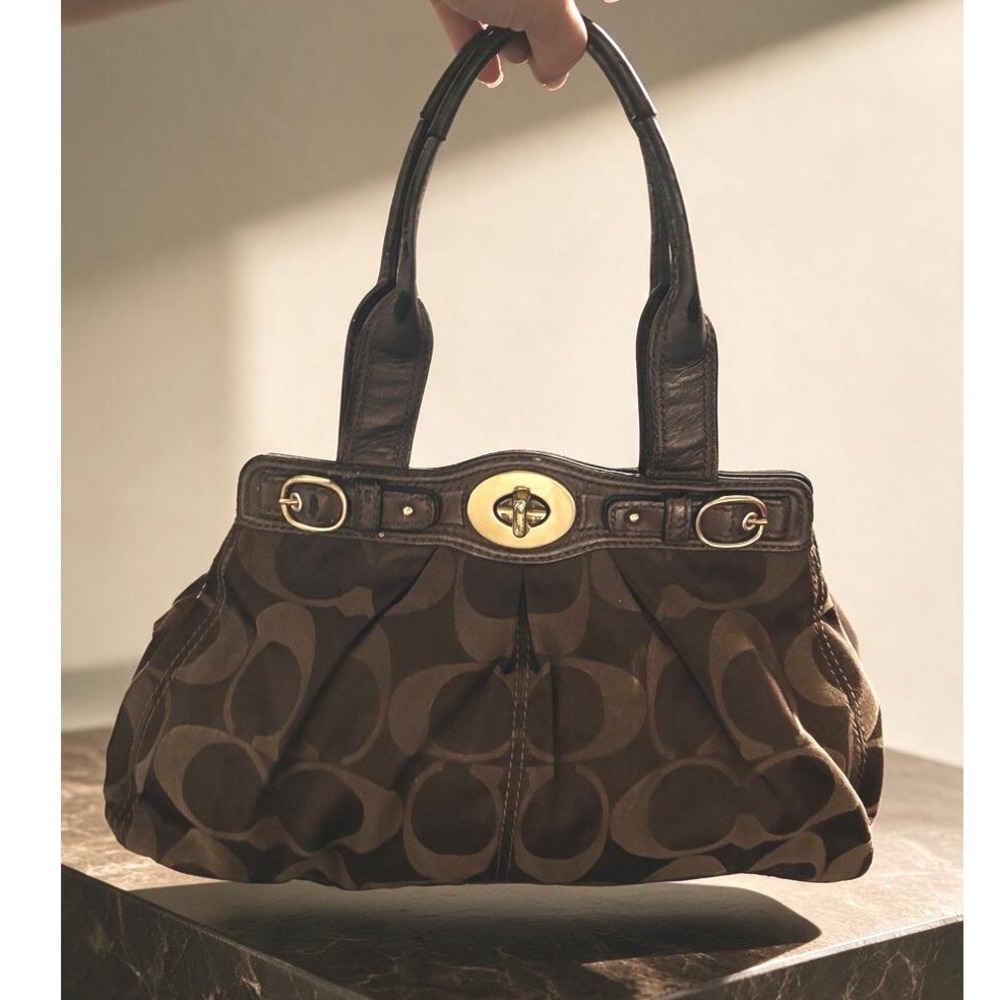 Coach Ergo Signature C Shoulder Bag Brown Jacquard Leather Y2K Boho Hobo Classic